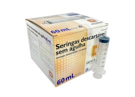 Seringa Descartável Bico Slip Sem Agulha - 60 Ml - 25 Unid - Descarpack